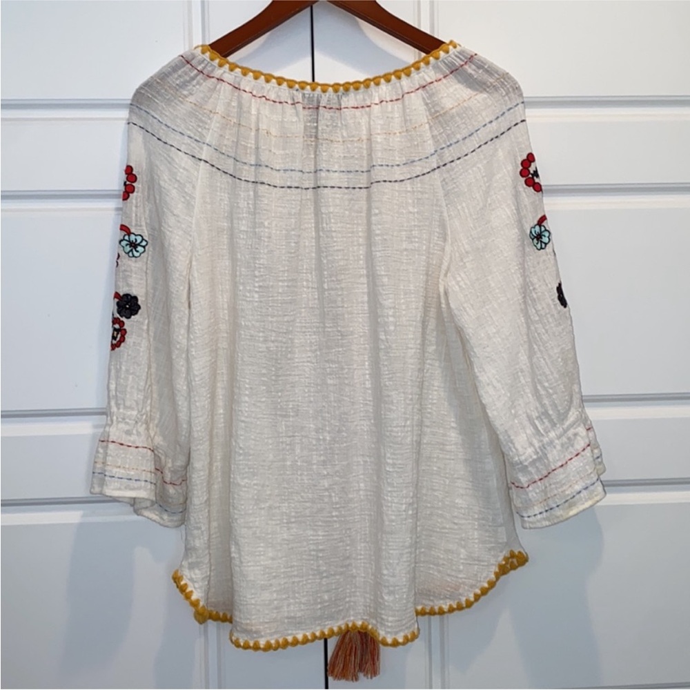 Ali miles boho peasant top. Embroidered detail on sleeves and tassel ties SZ M - Picture 8 of 12